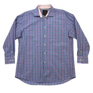 Tattersall Dress Shirt Mens 17 Blue Plaid Long Sleeve 100 Cotton 22" Arm Length